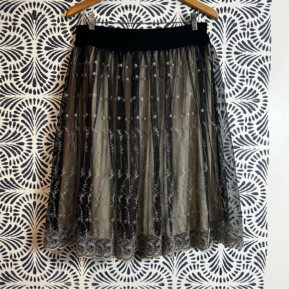 New York & Company Embroidered Lace Overlay Whimsy Skirt - Picture 3 of 11